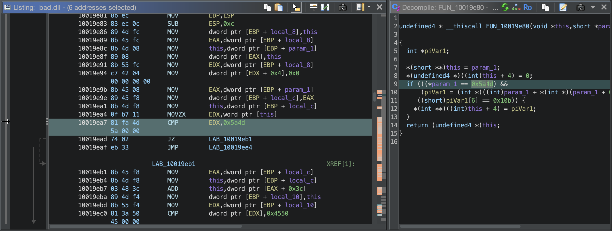 Fig 3 - Validating PE header
