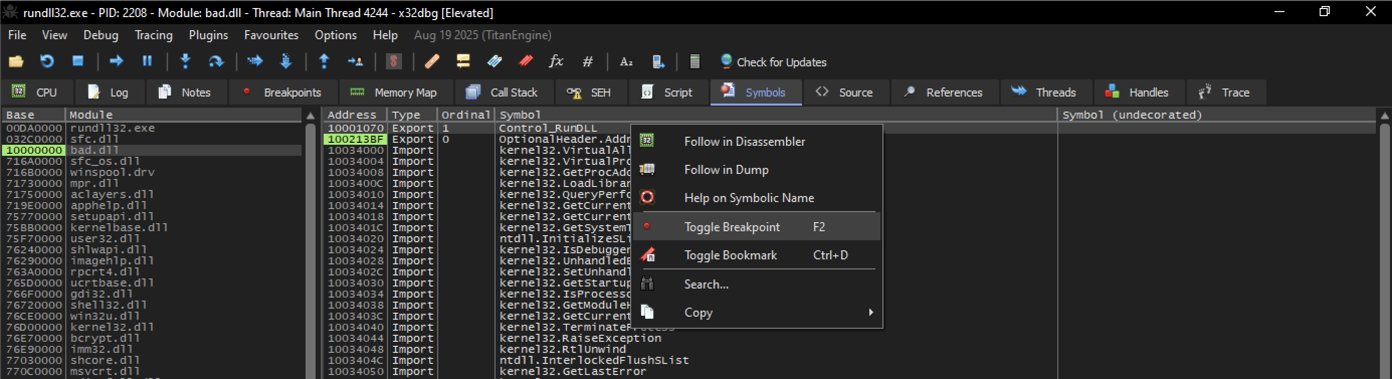 Fig 9 - breakpoint at **`Control_RunDLL`**