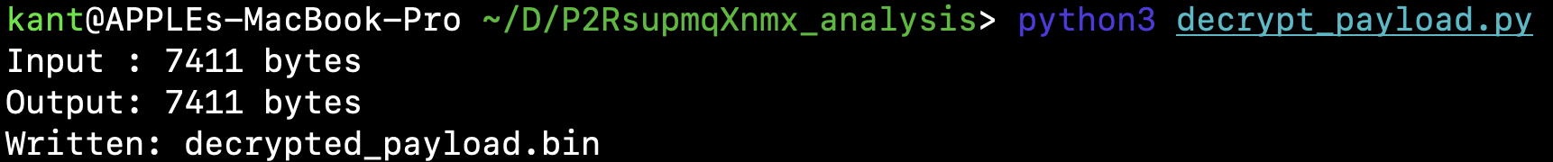 Offline reproduction of the malware's payload-decryption routine.