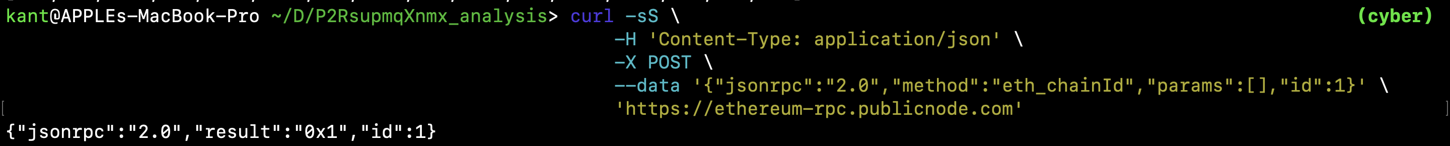 Verification of the Ethereum Mainnet RPC endpoint used for smart-contract analysis.