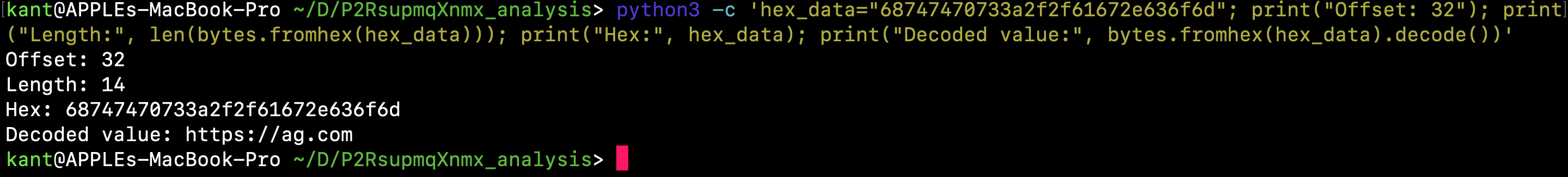 *ABI decoding of the Ethereum contract response, resolving the queried configuration value to `https://ag.com`.*