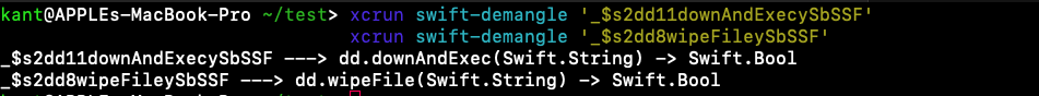 Terminal showing swift-demangle output when using single quotes