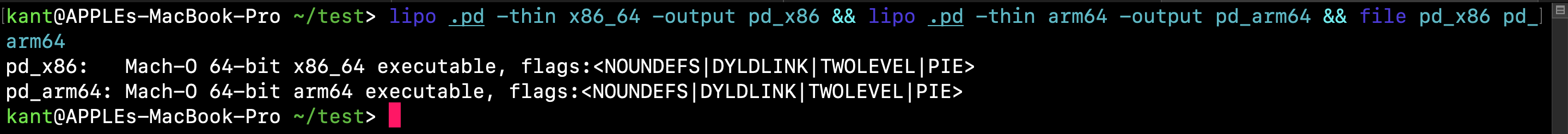 splitting the fat binary using lipo command