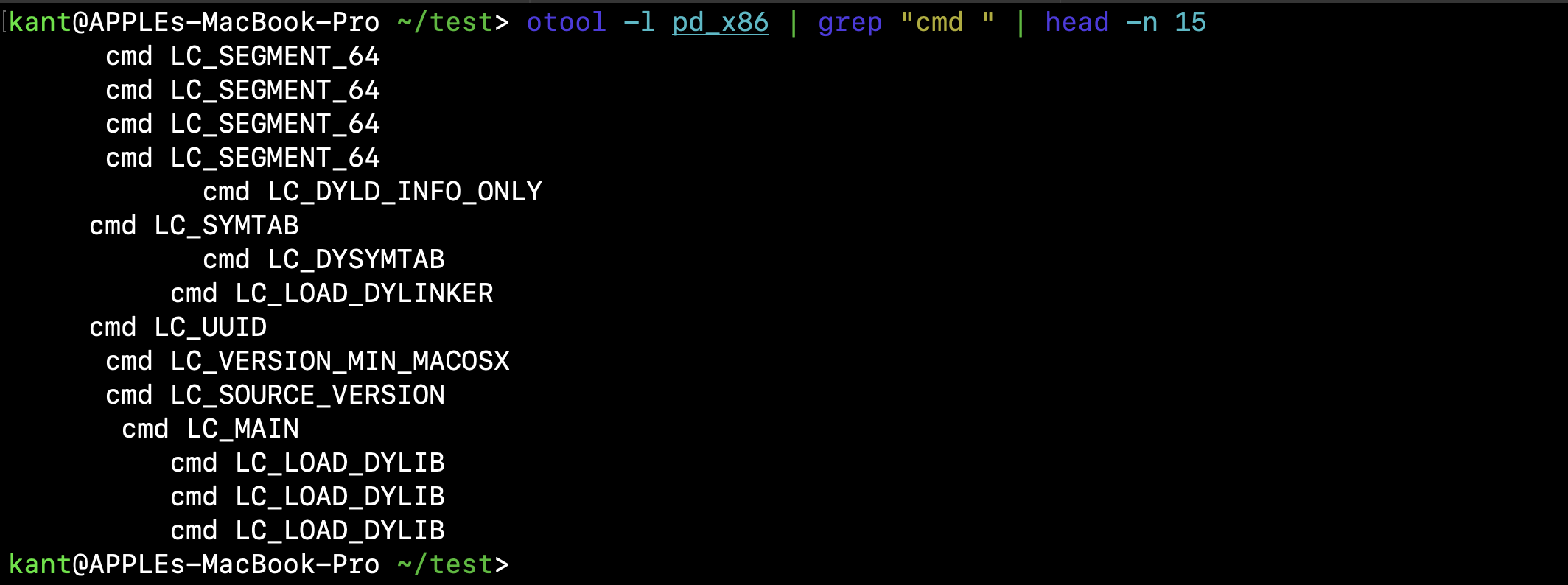 terminal output