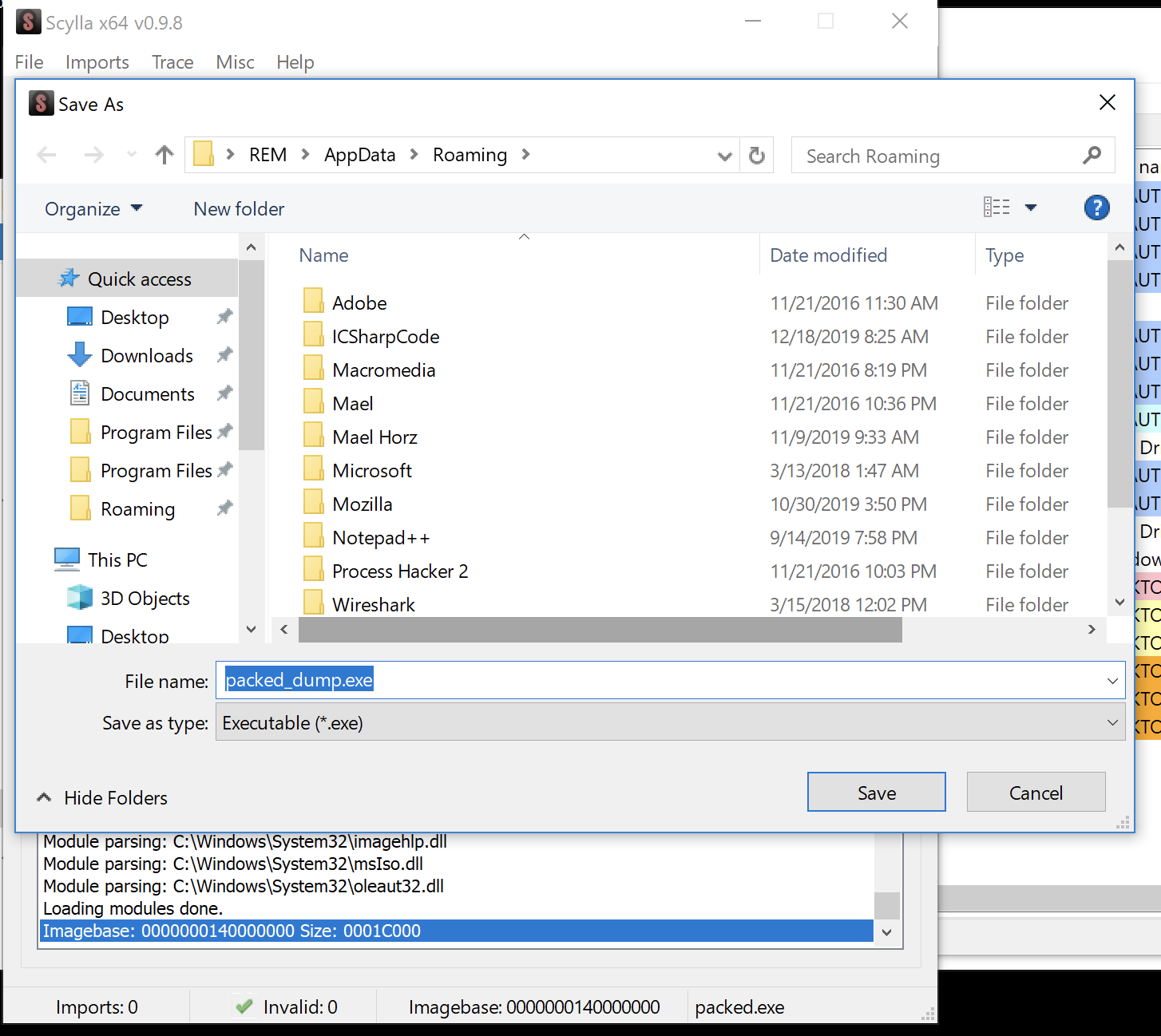 click in dump and saving it to the disk.
