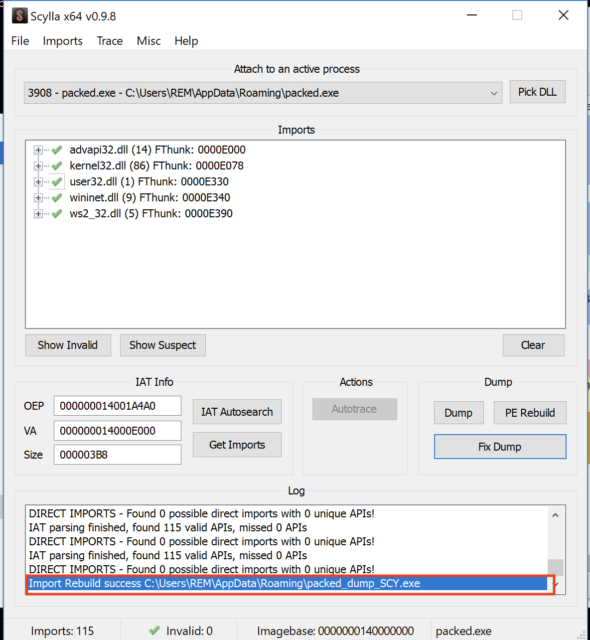 Import Rebuild success log
