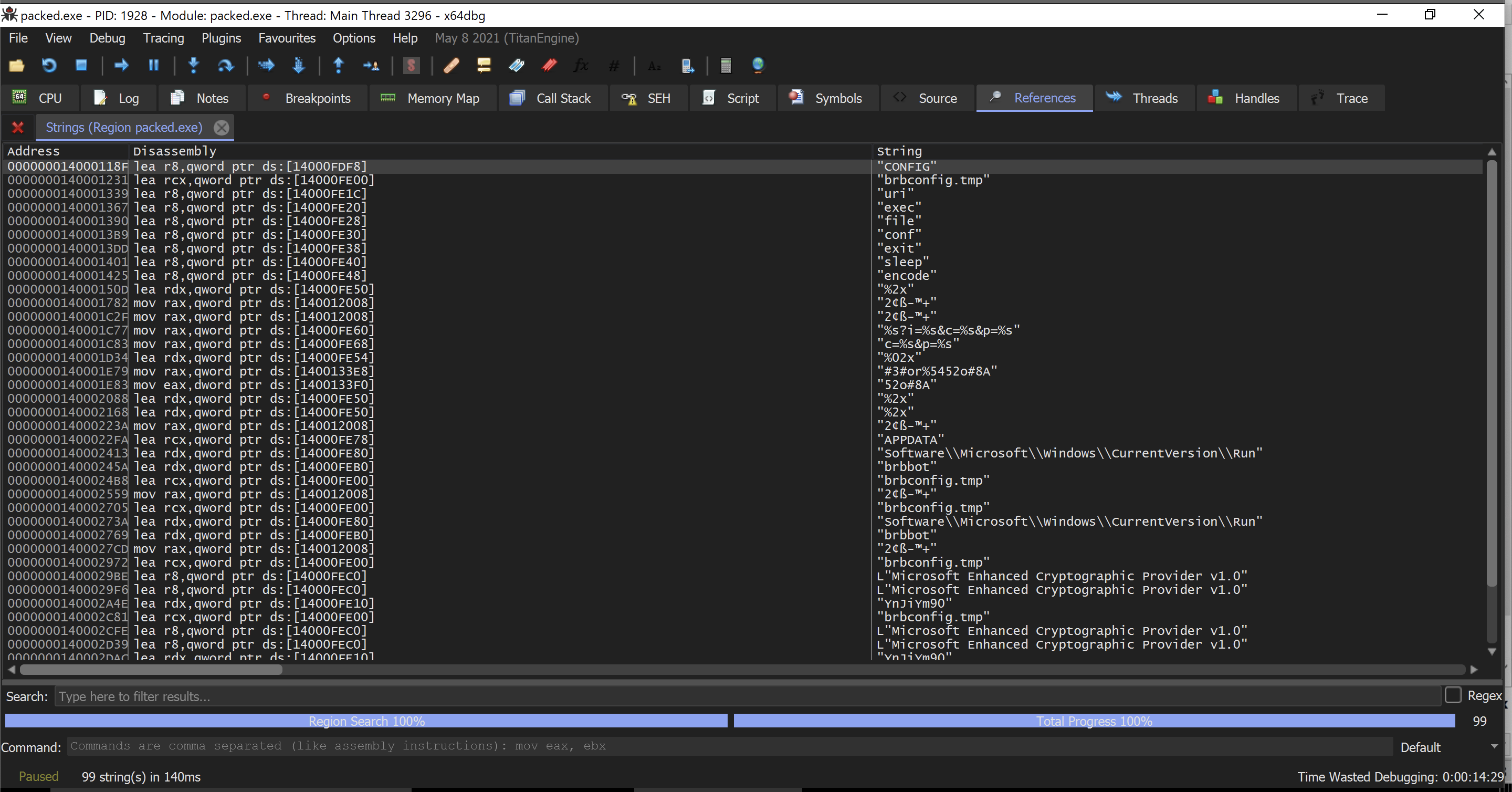String References window in x64dbg.