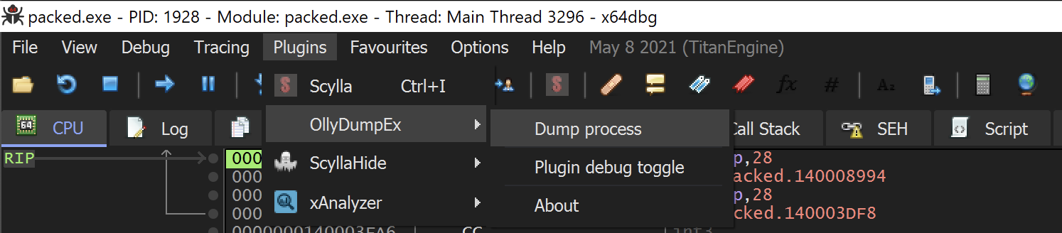Plugins → OllyDumpEx → Dump Process