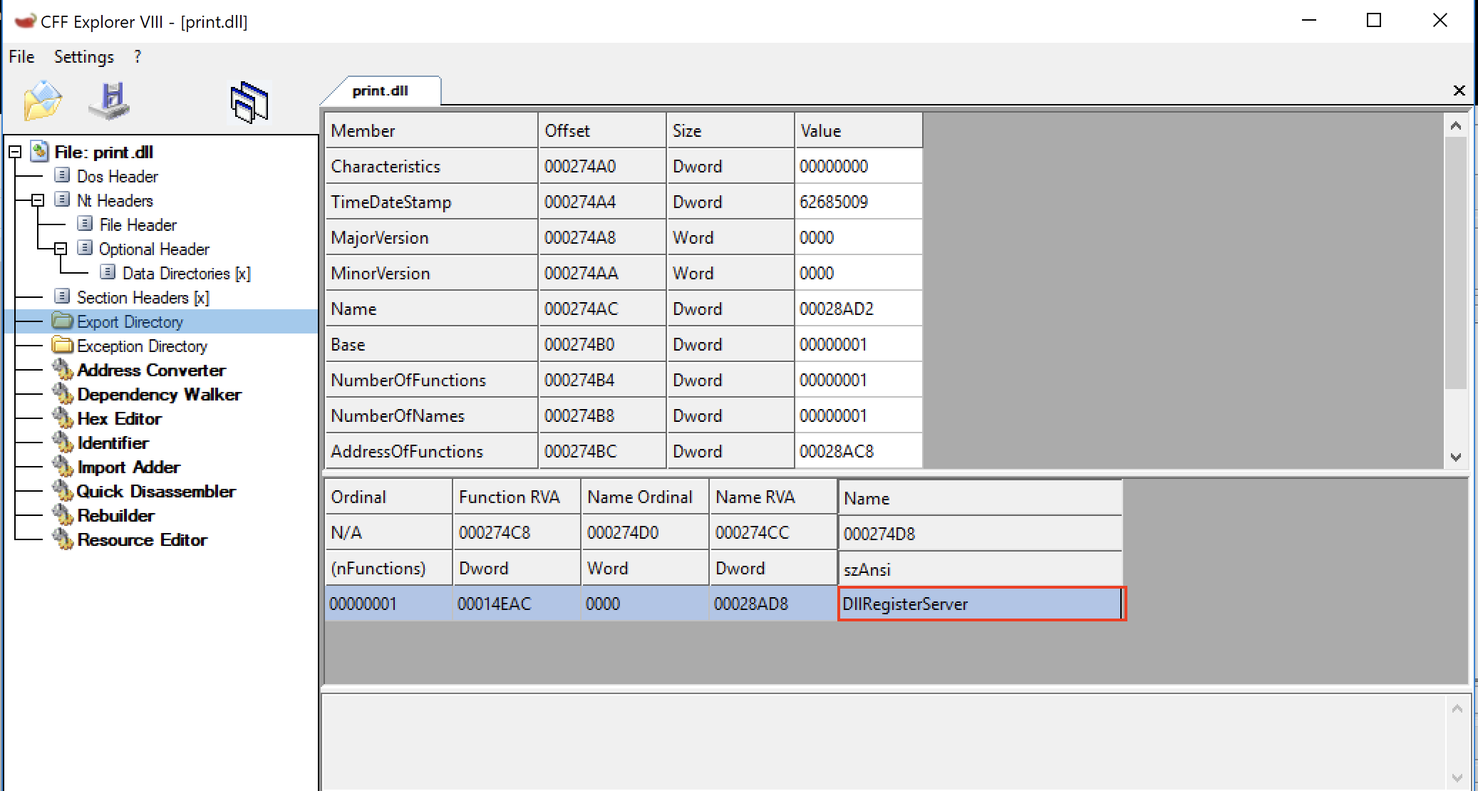 Export Dir in CFF Explorer