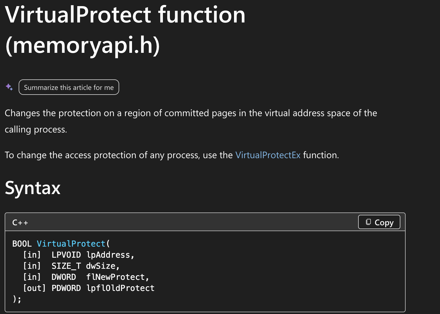 MSDN - VirtualProtect
