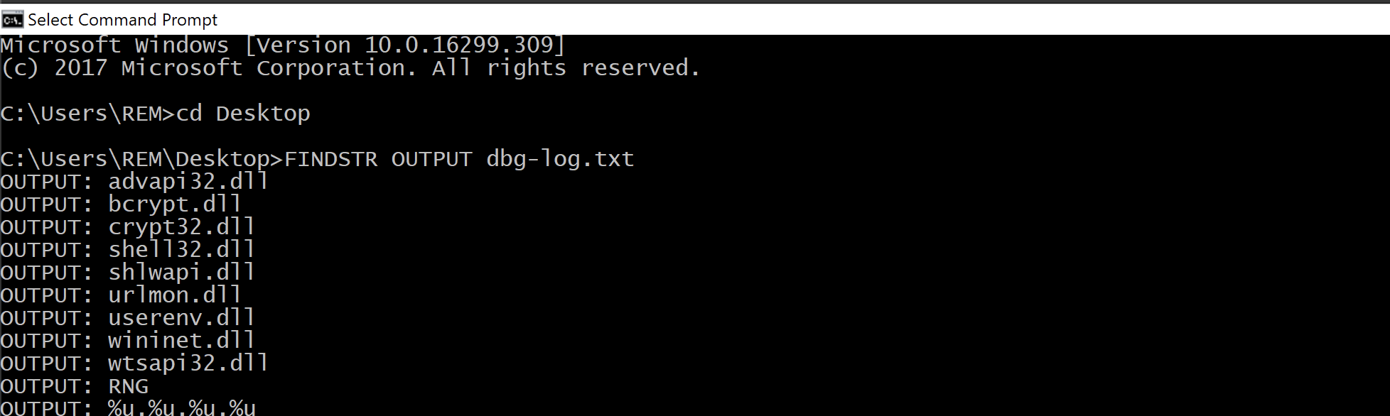 FINDSTR OUTPUT in cmd